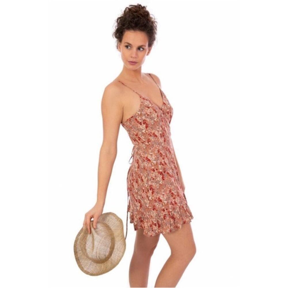 NWOT FREE PEOPLE Dress L Wrap Floral All My Love Fit&Flare Mini Short Slv Boho